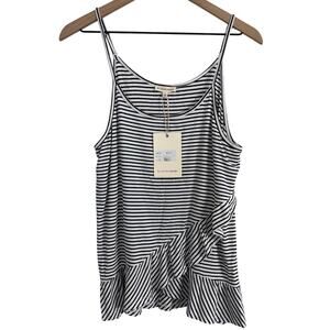 Blushing Heart Stripes & Ruffles of Love White & Navy Striped Tank Top Large New